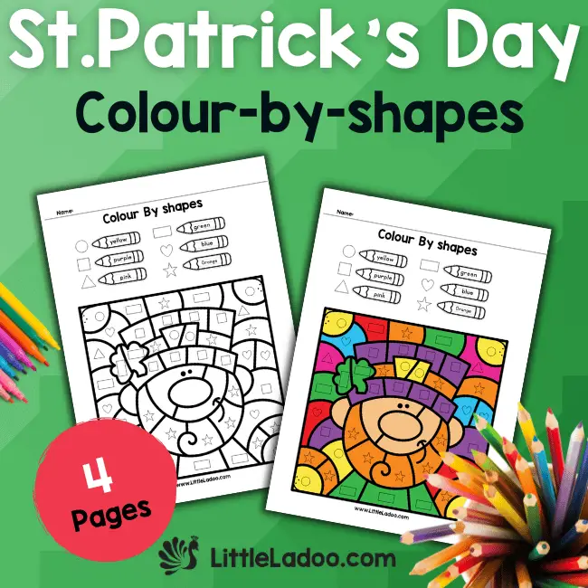 St patrick's Day Colour by shapes free Printable