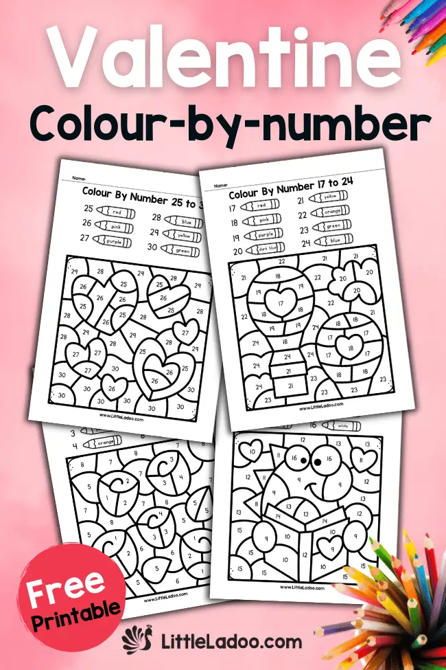 Valentine colour By number Free Printable 