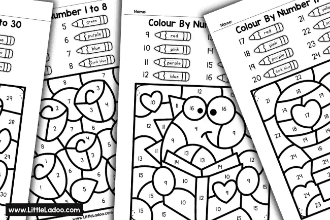 Valentine colour By number Free Printable