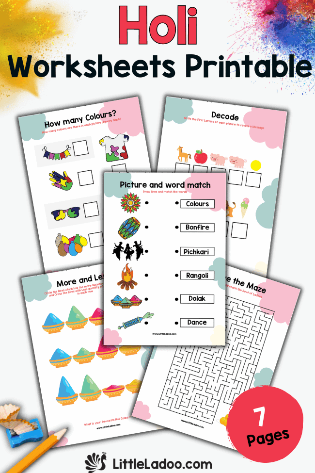 Free printable Holi Worksheets