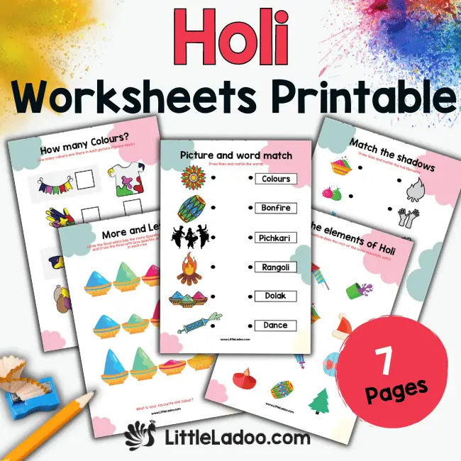 Free printable Holi Worksheets