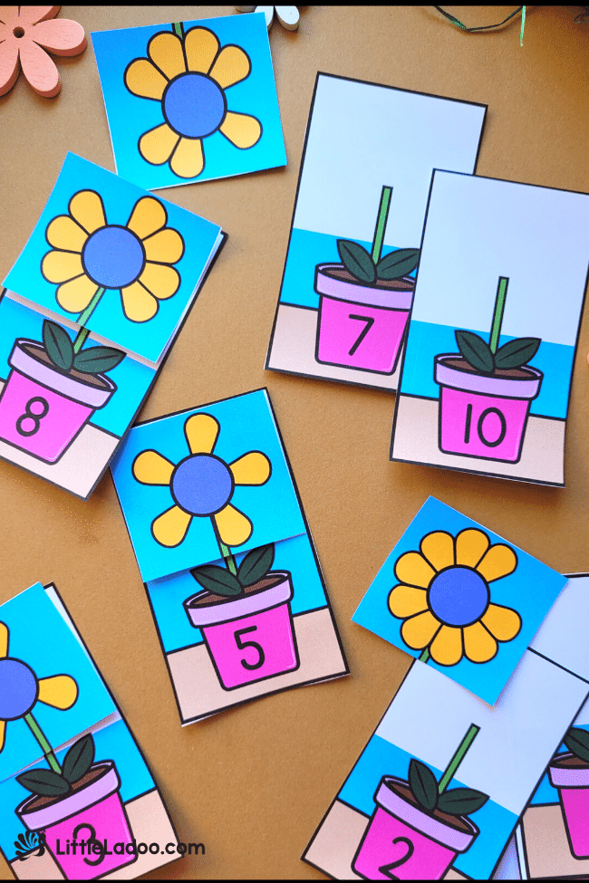 Flower petals counting Math cards
