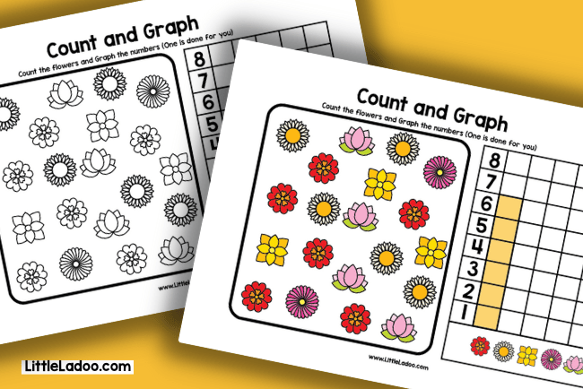 Flowers count and graph worksheets