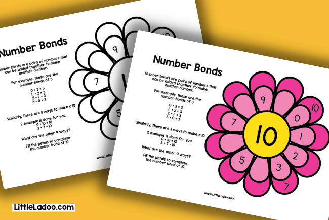Number bonds Flower worksheets