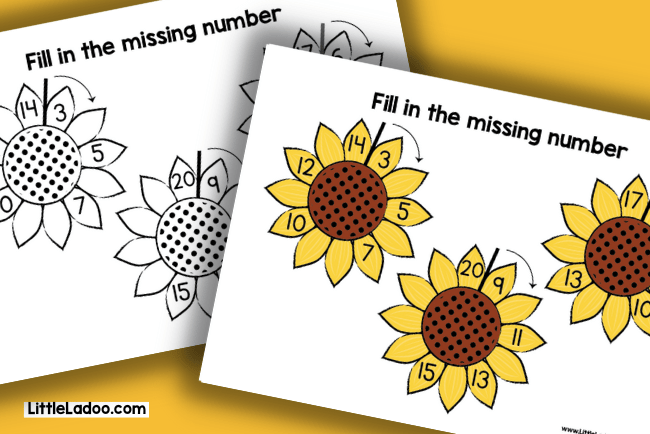 Flowers fill in the missing numbers worksheets