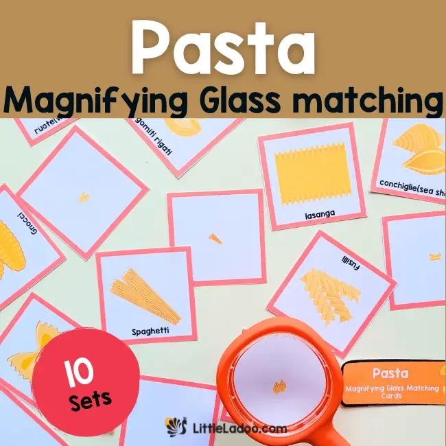 Pasta magnifying glass matching Cards
