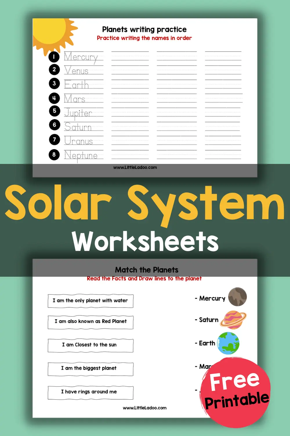 Planets Matching Worksheet