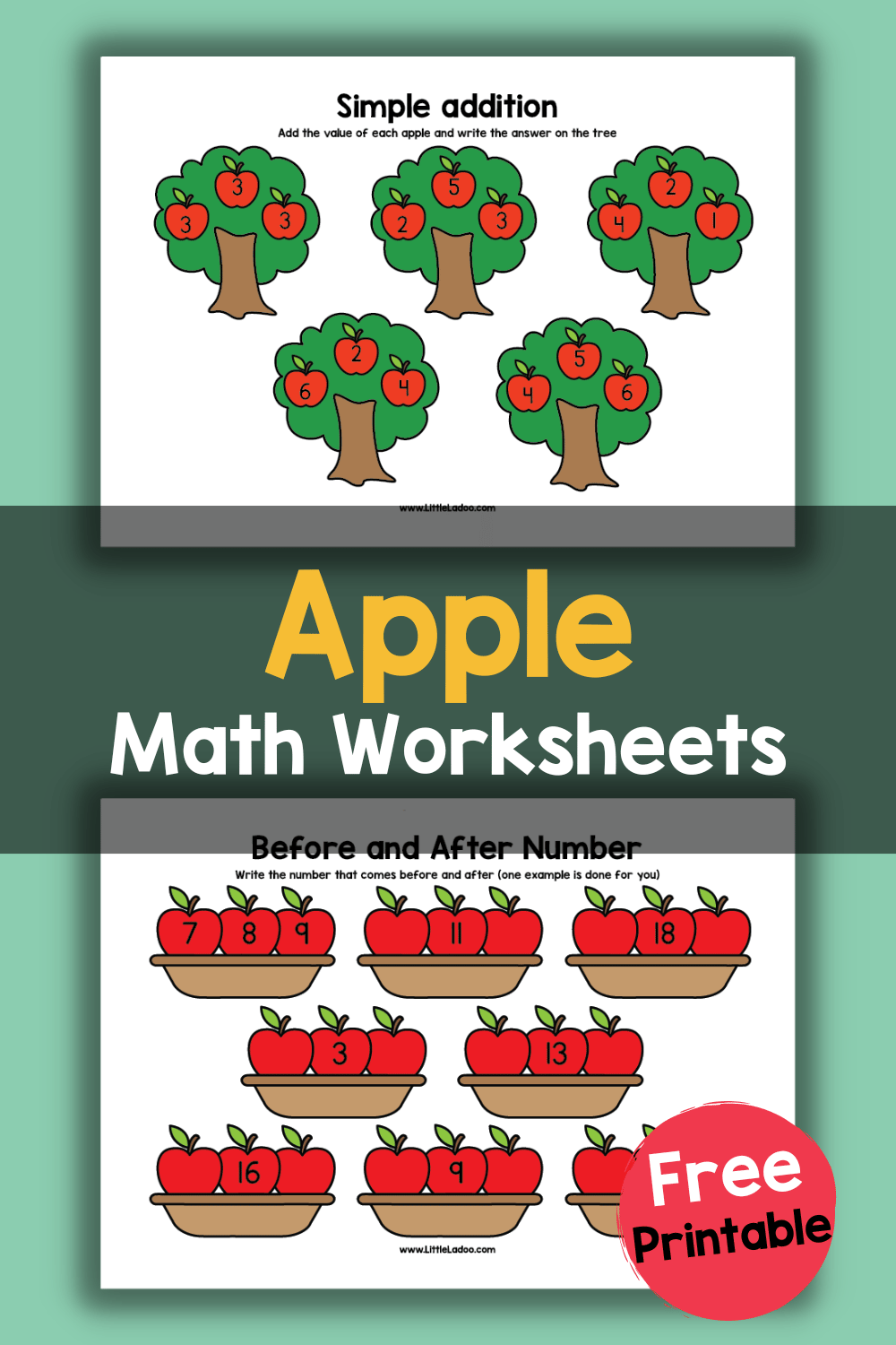 Apple Math Worksheets {Free Printable}