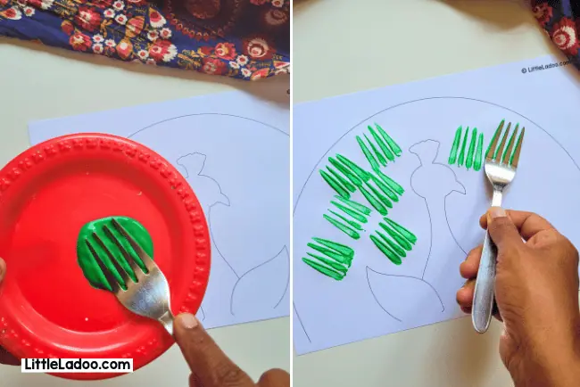Painting Green with fork