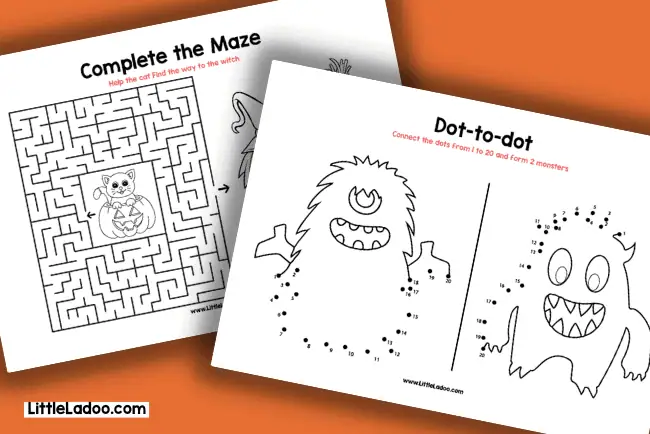 Halloween maze, Halloween dot to dot printable