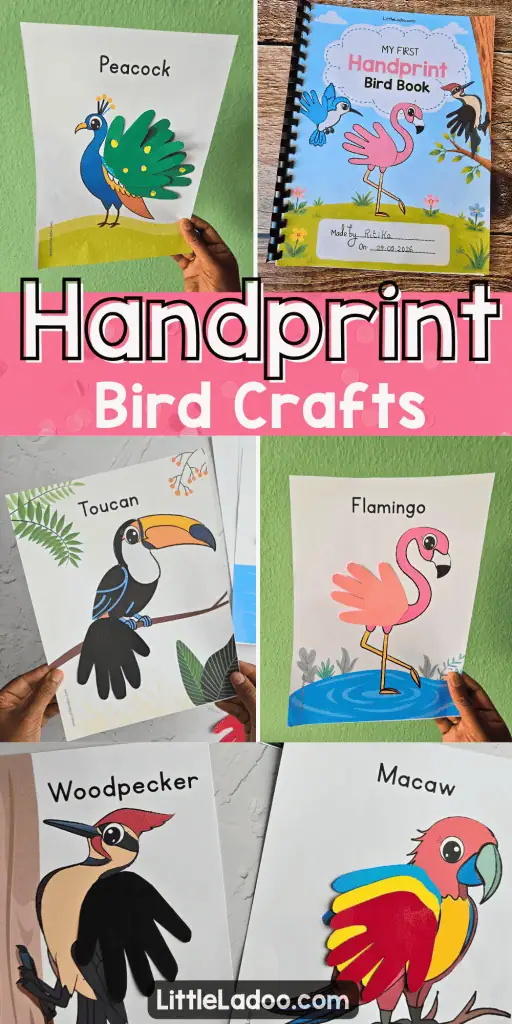 Handprint bird book craft printable