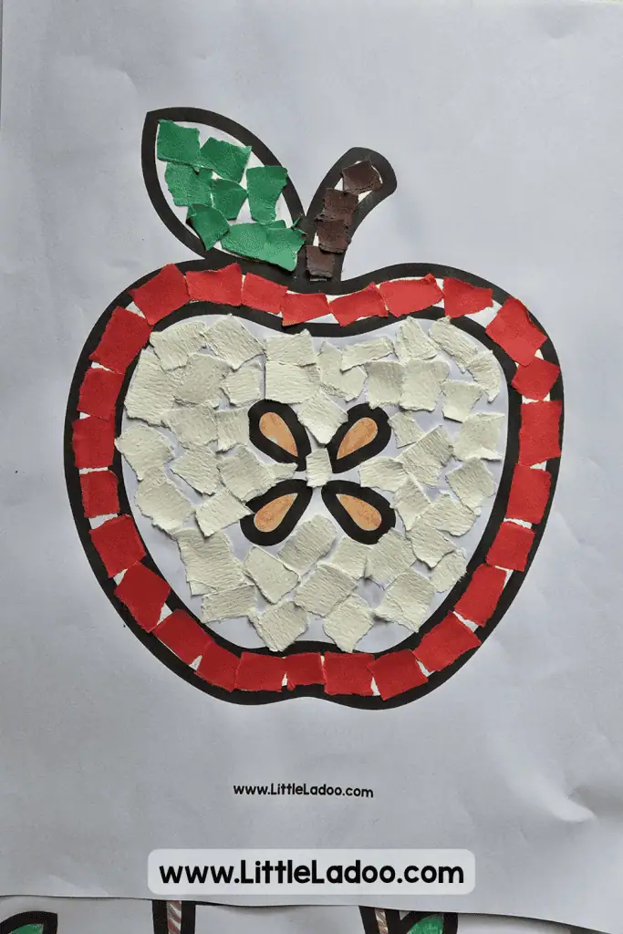 Torn paper sliced apple craft
